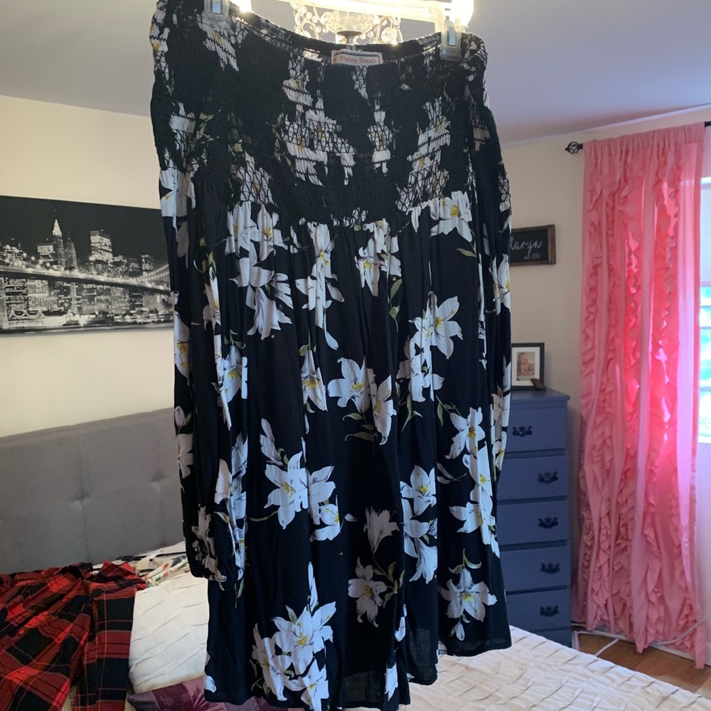 Black floral off shoulder dress